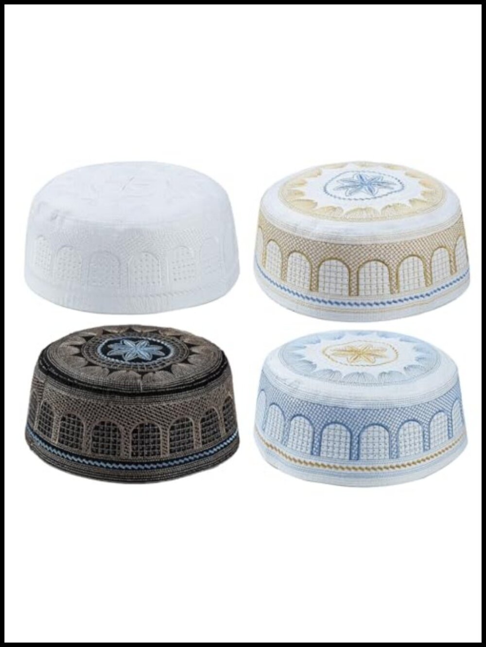 Muslim Prayer Kufi Hat Set of 4 for Men, Islamic Topi Skull Caps, Ramadan Eid